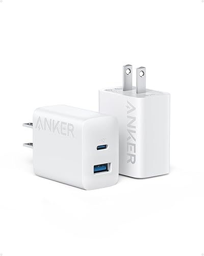 Anker Cargador para iPhone 15, cargador Anker USB C, paquete de 2 cargadores de pared rápidos USB de doble puerto de 20 W, bloque de cargador USB C
