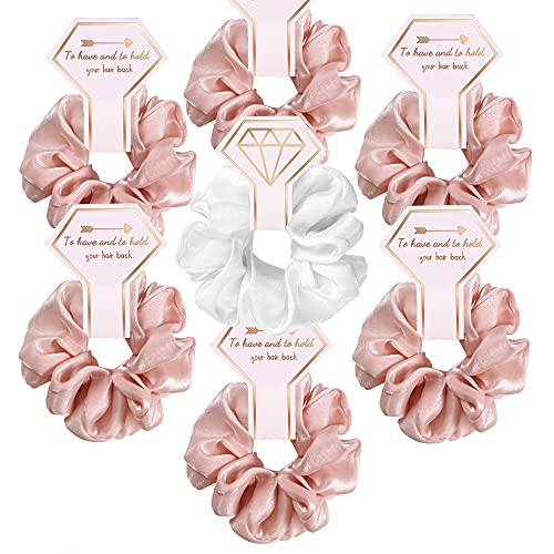 STARAMZ 7 Set Bachelorette Scrunchies Bridesmaid Proposal Gifts Hair Ties for Women Bachelorette Party Favors ( Blush)