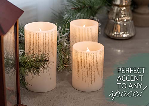 Image of Elanze Designs Raindrop Gold Tone Glitter 6 inch Wax LED Flameless Pillar Candles Set of 3