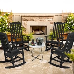 Outdoor Rocking Chairs Set of 2 Porch Rocker with High Back Patio Rockers Set of 2 HDPE Weather Resistant Rocking Chairs for Patio Garden Backyard 380lb