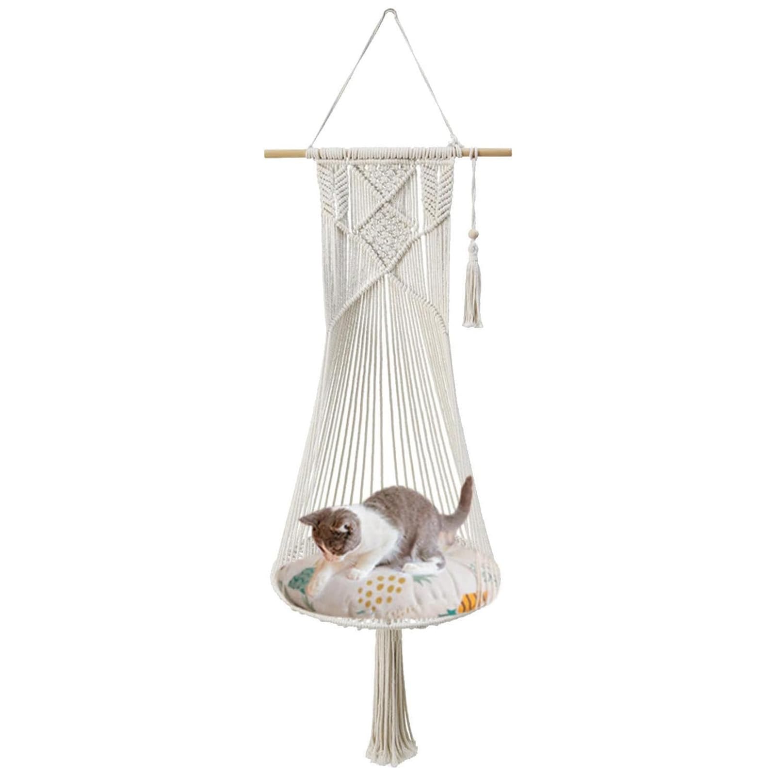 Cuccia per gatti sospesa, stile boho, intrecciata a mano, amaca per gatti montata a parete, in macramè, robusta e morbida, per arrampicarsi, giocare, riposare (stile 1)