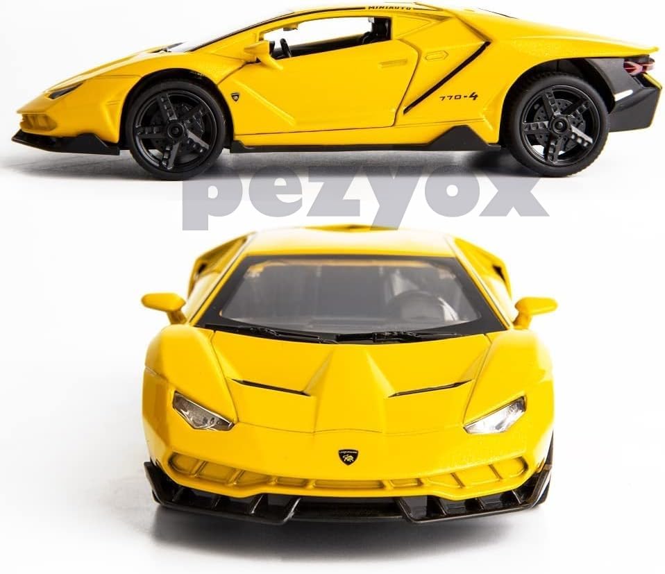 Image of 1 /24 Scale Lamborghini LP770 Alloy Diecast Model Vehicles Pull Back Toy Car with Light and Sound for Kids Boys Gift (Yellow)