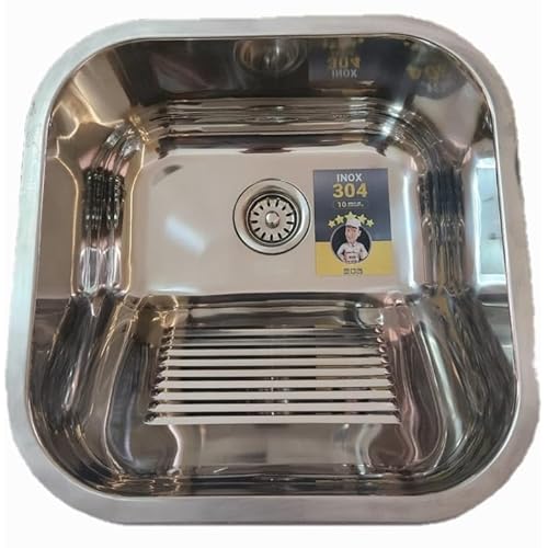 Tanque de Aço Inox 304 Dotec, 40x40x21 cm, com Válvula e Sifão Flexível