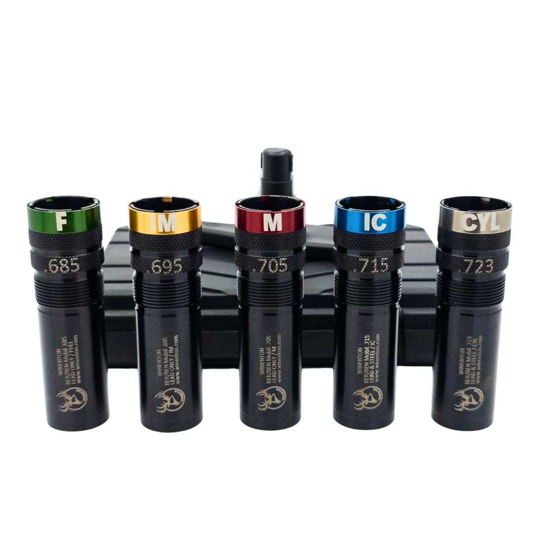 Juego de tubos de estrangulamiento extendidos compatibles con BER/Ben Mobil para escopetas de 12 Ga, 5 tubos de estrangulamiento, negro, anillos codificados por colores