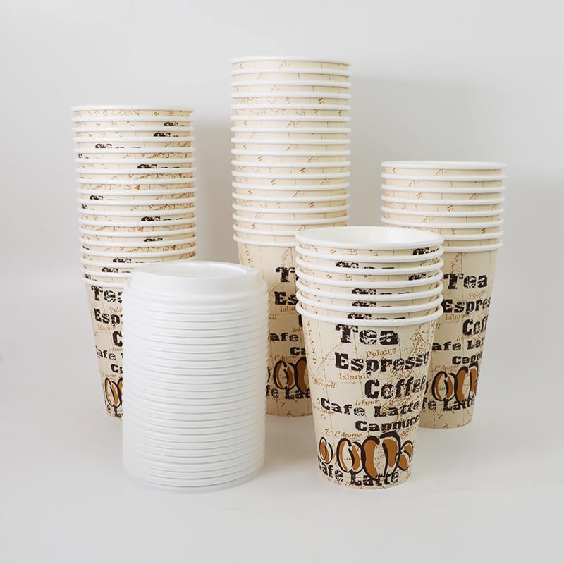Miniatura 4 de Tienda Basics To Go - Tazas de café de papel caliente con tapas, 16 onzas, diseño de café, desechables, 100 unidades