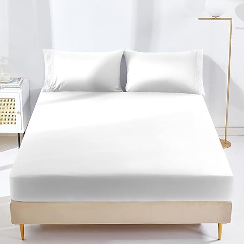 YIYEA Sábana bajera ajustable tamaño King con funda de almohada, sábana bajera de microfibra cepillada de 1800 hilos, con bolsillo profundo de hasta