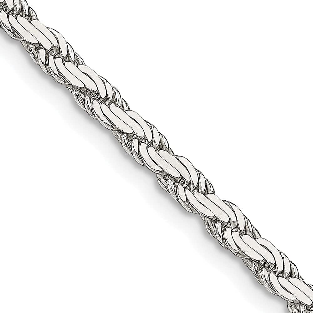 Solid 925 Sterling Silver 3.10mm Flat Rope Chain Necklace - with Secure Lobster Lock Clasp
