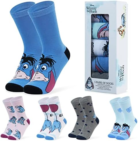Disney Womens Socks, 5 Pairs Eeyore Socks, Winnie The Pooh Gifts