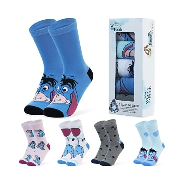 Disney Bunte Socken Damen 5er Pack Damen Socken Lustige Motive Baumwolle Geschenkset Lilo und Stitch, Winnie Pooh…