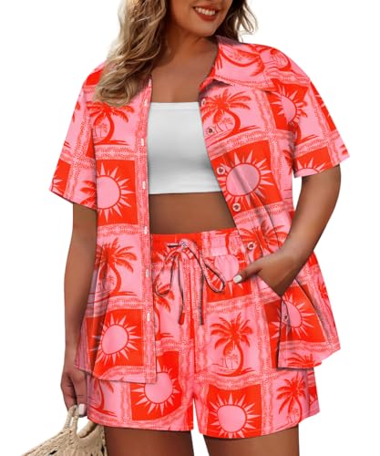 CARCOS Women's Plus Size 2 Piece Sets Summer Top and Shorts Set Short Sleeve Vacation Casual Tracksuit Outfit XL-5XL