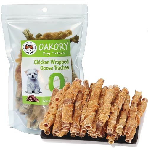 OAKORY Trachea Dog TreatsChicken Wrapped Goose Trachea 10cm (25-30 Pcs) All Natural Chews Promotes Joint Hip & Dental Health High in Protein Low Fat Trachea Dog Chews for Small & Medium Dogs