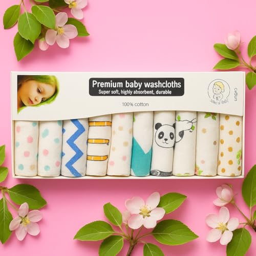 Image of Pack of 10-100% Pure Muslin Cotton Baby Napkin - 10 Baby Towel with Size 29x29 cm Baby Washcloths