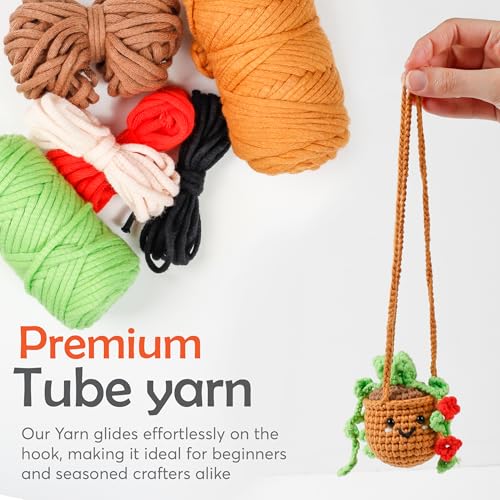 Image of A-URA Learn to Crochet Kit for Beginners Kids and Adults, Premium Pattern Sunflower Beginner Crochet Kits with Easy Tube Yarn & Step-by-Step Video Tutorials (Hanging Pot Plant)