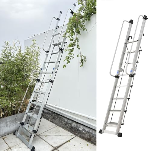 Escalera Escamoteable Escalera Plegable para Techos con Barra Transversal, Escaleras Exteriores para Mantenimiento de Edificios, Escaleras de Escape para Ventanas(8 Step 2.45 m (8.0 ft))