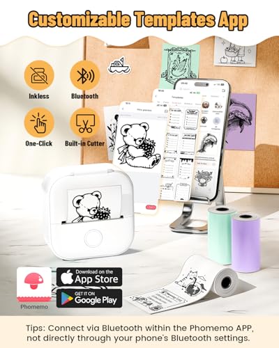 Imprimante sans Encre 203DPI Phomemo T02 Bluetooth Portable pour Téléphone et Tablette iOS Android