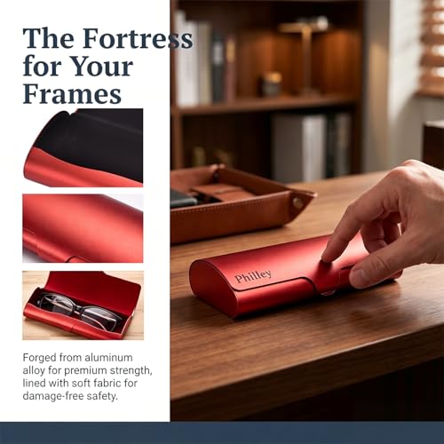 Image of Philley Aluminum Ultra-Light Eyeglasses Case Hard Shell Nearsighted Glasses Case for Women & Men