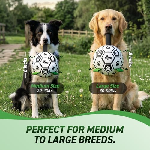 Image of QDAN 2 PCS Dog Toys Soccer Ball Set with Straps, Interactive Dog Toys for Tug of War, Puppy Birthday Gifts, Dog Water Toy, Durable Dog Balls for Medium & Large Dogs(6 & 8 Inch)
