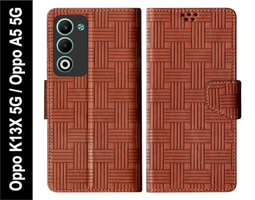 Image of SBMS Flip Cover for Oppo K13x 5G / Oppo A5 5G 6.67 inch Back Cover Case with Magnatic Closure | Inbuilt Stand | Card & Money Pocket (Mat Tan)