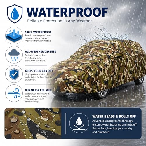 Image of Durable Full Body Waterproof Celerio Car Cover | Premium Polyester Jungle Print Cover | Custom Fit Vehicle Protection | UV Resistant, Dustproof, Scratch Resistant, Heat & Wind Protection