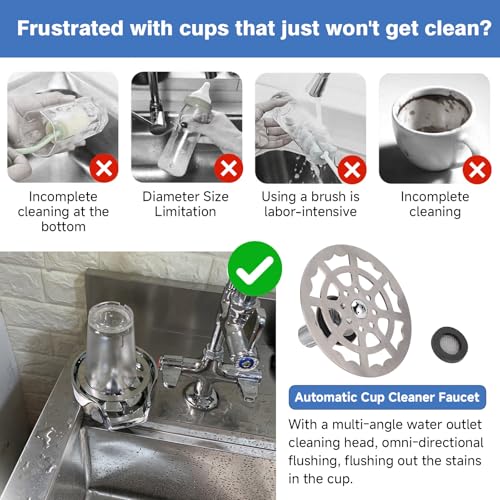 Image of Sink Glass Rinser for Kitchen Sink, High Pressure Cup Washer for Sink, Stainless Steel Automatic Cup Rinser Sink Attachment with Gasket for Home Commercial Cups Washing
