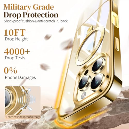 Image of ESTPEAK Titanium Gold CD Mag-Stand Case for iPhone 16 Pro Case with Invisible Magnetic Ring, [Fit for MagSafe] [Never Yellowing] Top Clear Phone Case Cover for iPhone 16 Pro 6.3 inch Men Women