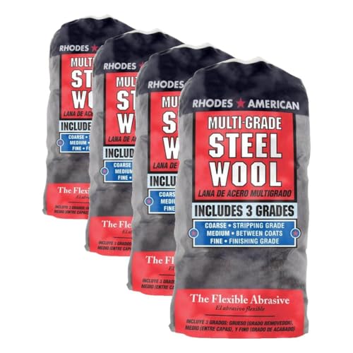 Homax 33873211143 Steel Wool, 12 pad, Assorted Grades, Rhodes American (Pack of 4)