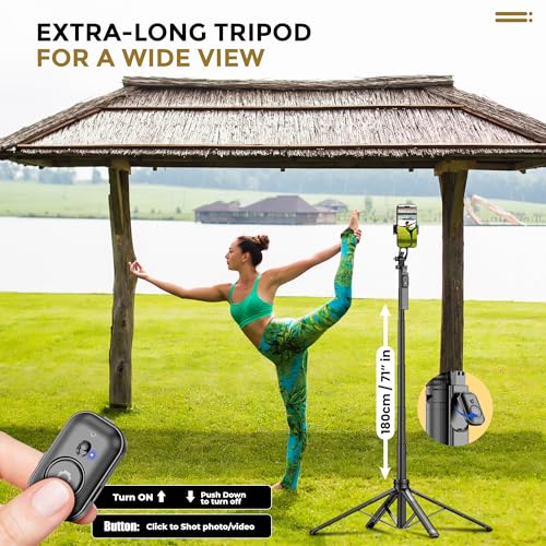 Image of WeCool Quadripod Selfie Stick Extendable Upto 71 Inches, 360 Rotatable Handle, Detachable Bluetooth Remote, Phone Tripod for Vlogging, YouTube, Travel, iPhone, Android
