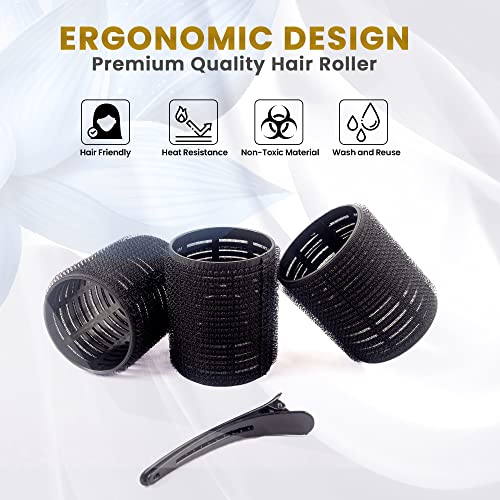 12 PCS Large Hair Rollers with Clips - includes 6 Large Rollers for Hair Volume & 6 Duckbill Hair Clips, Self Grip No Heat Hair Curlers Rollers for Long Medium & Short Volume Bangs (50mm) - Image 5