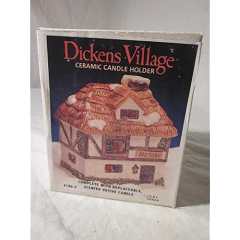 Dickens Village Ceramic Candle Holder: Factory 4.5" Tall w/ Votive Candle Cover