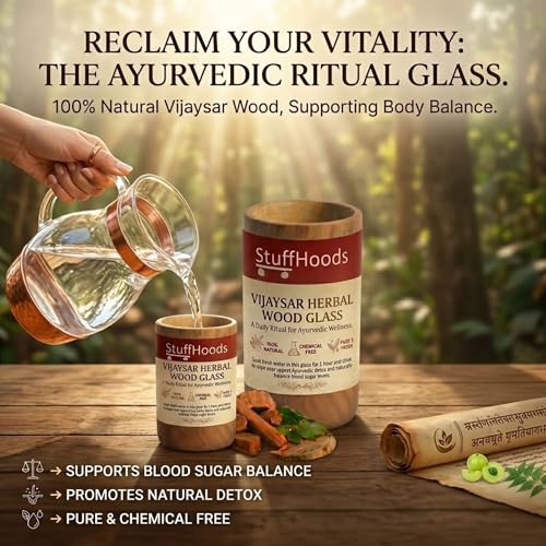 Image of Vijaysar Ayurvedic Glass /Tumbler | Lab Tested | Kino Tree Wooden Tumbler | Natural Wellness, Traditional Tumbler, Handcrafted Wood Cup | 250ml (Pack of 3)