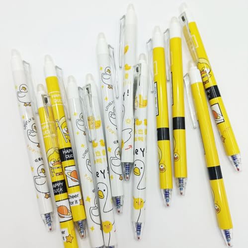 12 bolígrafos borrables de gel pato amarillo kawaii miniatura 3
