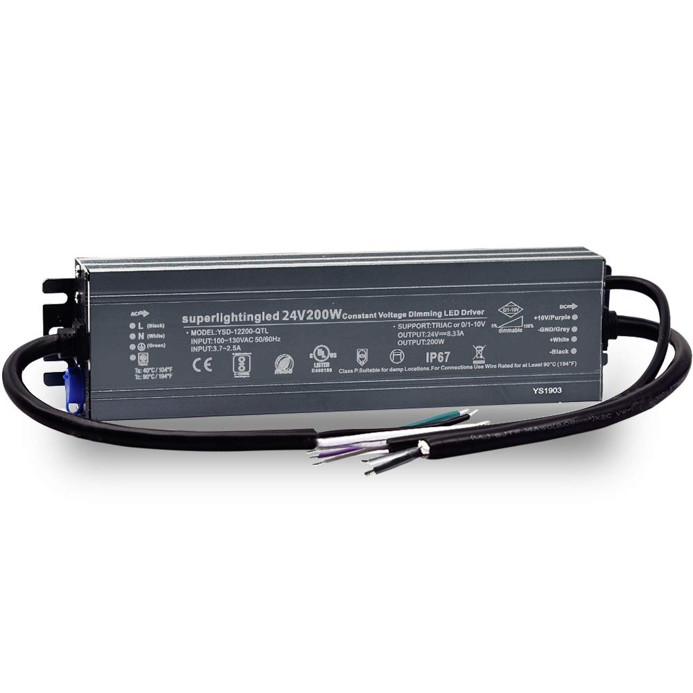 DC24V 200W UL-Listed 0/1-10V and TRIAC Waterproof IP67 Dimmable Power Supply for IP68 Dimming LED Strip Lights, Outdoor Pool 24V LED Underwater, Wash