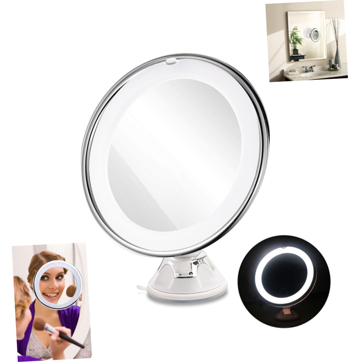 Anneome Espejo de Maquillaje LED Aumento con Ventosa para Baño y Tocador Redondo de Portátil Luz para Detalles Precisos