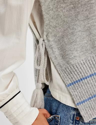 Image of Bozanly Sweater Vest for Women Casual Loose V Neck Sleeveless Side Tie Ribbed Knit Tank Top