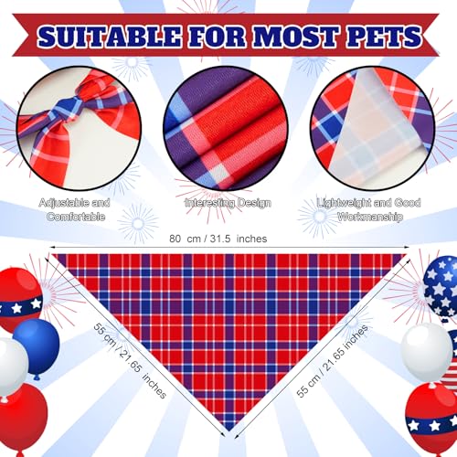 Image of Abbylike 50 Pcs Veterans Day Dog Bandanas Bulk, Red White and Blue Plaid