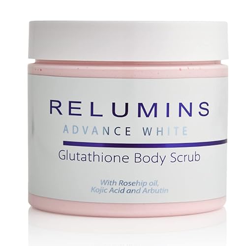 Relumins - Exfoliante iluminador prémium con glutatión, arbutina, rosa mosqueta y ácido kójico, exfoliante corporal intenso para una piel radiante y