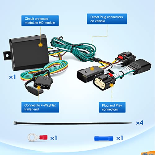 Image of Nilight 4-Way 56407 Custom Vehicle Side Trailer Wiring Harness for Towing | with 4 pin Trailer Light Plug, Compatible with Wrangler JL 2018-2025 and Gladiator 2020-2025