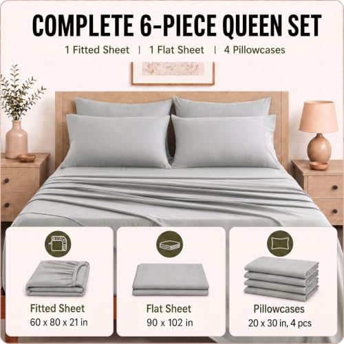 Image of CozyLux 6-Piece Queen Sheet Set, Fits 18-21 Inch Mattresses, Oeko-TEX