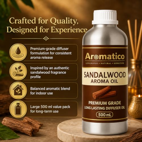 Image of AROMATICO Sandalwood Diffuser Oil, with Chandan Essential Oil | Refresh Homes, Offices & Showrooms | Aromatherapy, Diffusers, Air Purifiers, Vaporizers - 500ML