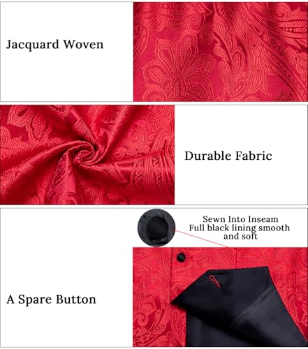 Image of DiBanGu Mens Paisley Suit Vest Silk Jacquard Waistcoat and Necktie Set Formal Shawl Collar Dress Vest 7PCS for Wedding Party