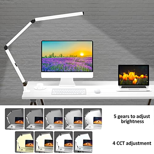Image of Micomlan LED Desk Lamp for Home Office, Architect Clamp Desk Lamp with Remote Control, Adjustable Dimmable Swing Arm Clamp on Table Light Clip-on Dual Light 5 Brightness Levels & 4 CCT Modes