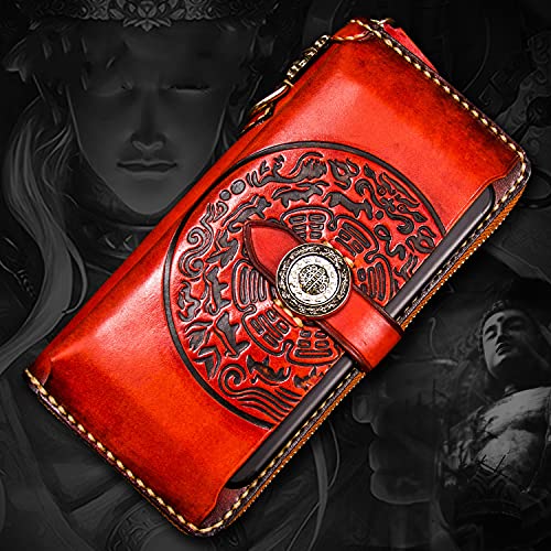 Daifuku First layer cowhide Zip Around Wallet Zipper Clutch Purse Coin Card Slots Collection wallet for men and women (C)2