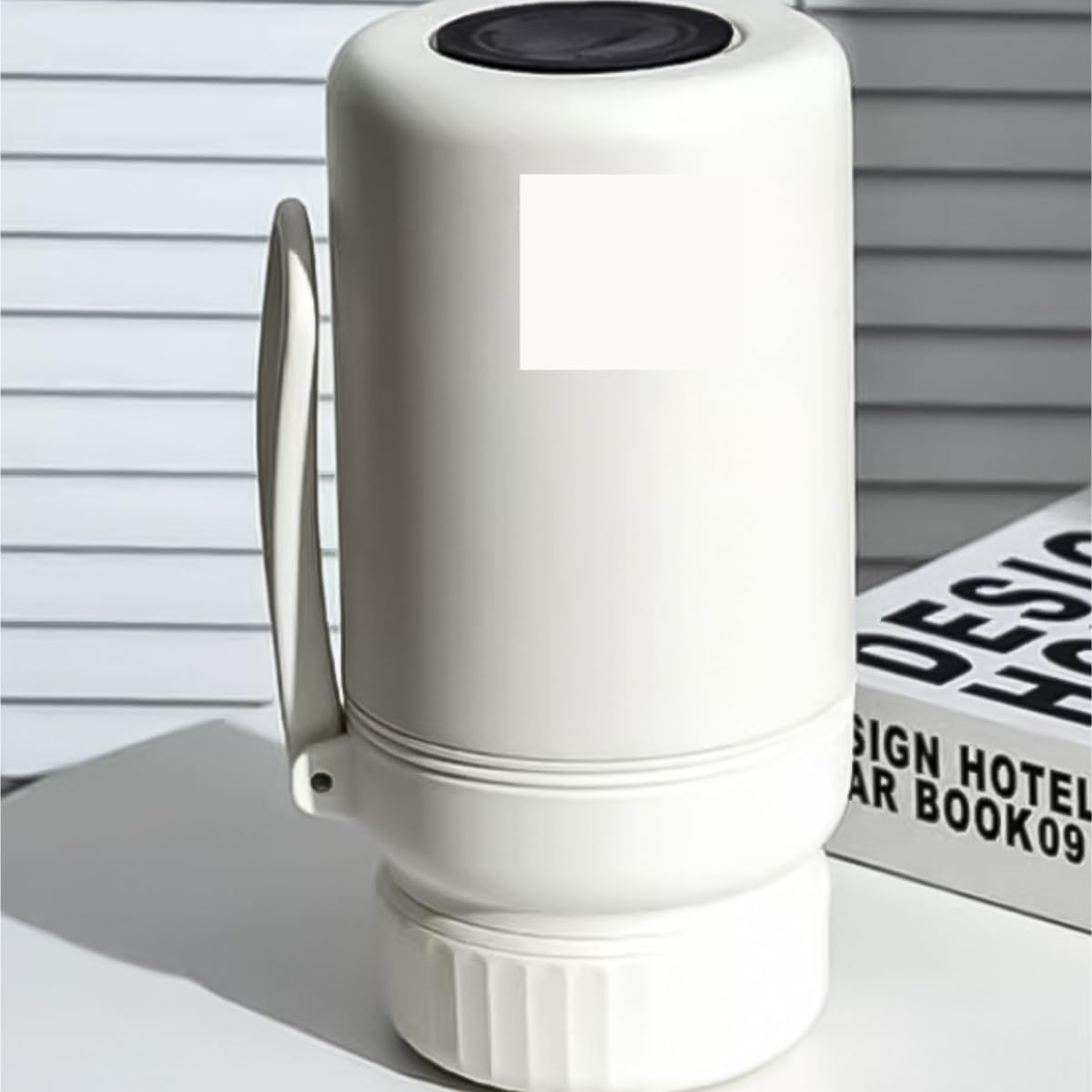 Trinkflasche Wasserflasche Einfacher Edelstahl-Thermosbecher Mit Großem Fassungsvermögen Und Tragbarem Griff Trinkflasche Fitness(White)