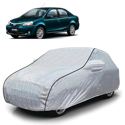 Image of Sulfar 100% Waterproof Car Body Cover Compatible with Mirror for Toyota Etios (Triple Stitched, Full Bottom Elastic, Magic Silver with Black Piping)