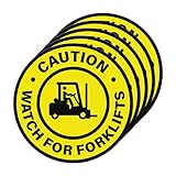 YIKIADA Watch For Forklifts Sign Vinyl Self-Adhesive 17 Inch Traffic Caution for Forklift Waterproof Look Out Floor Sticker Waring Decal for Office Work Site Warehouse Shop Area 5 PCS