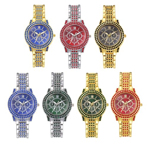 Montre analogique à quartz pour femme avec chiffres romains en lot de 7 pièces de différents coloris