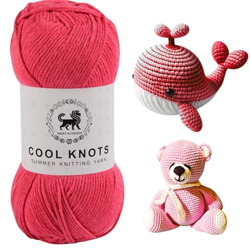 Image of NESTNHAVEN Polyester Blend Cool Knots Yarn - Luxury Yarn For Crochet, Knitting, Amigurumi, Embroidery, Toys, Garments, Flowers And Hobby Projects (Watermelon Pink, 100G)