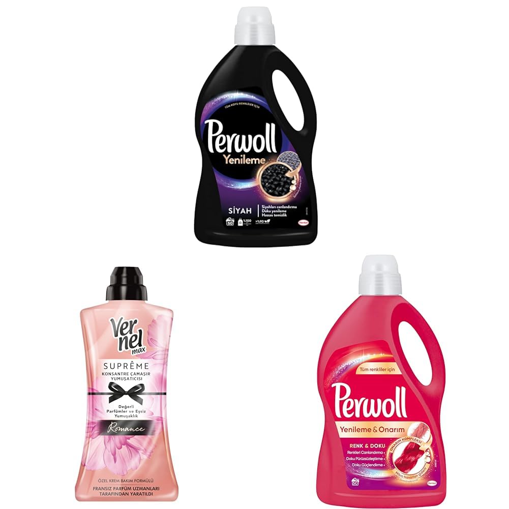 Perwoll Hassas Bakim Sivi Çamasir Deterjani 3L Siyah +3L Renkli +Vernel Supreme Romance 1.2 L