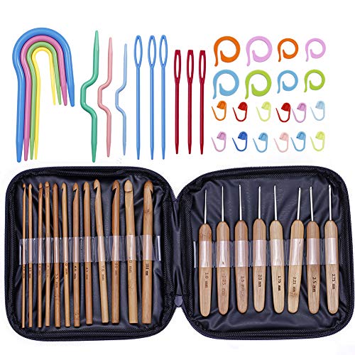 Mayboos 20 Pieces Bamboo Crochet Hooks, Crochet Hooks Kit, Knitting Needles, Lightweight, Ergonomic