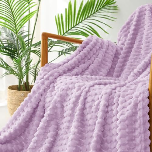 Image of Exclusivo Mezcla Extra Large Fleece Throw Blanket for Couch, 50x60 Inches Stylish Jacquard Soft Throw Blanket, Fuzzy Cozy Lightweight for Winter, Lilac Purple